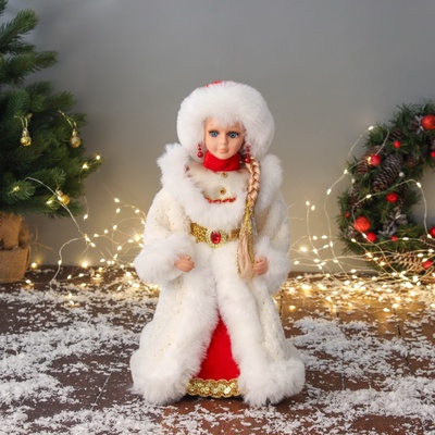 Снегурочка под ёлку «Зимнее волшебство. Шик в бело-красной шубке» двигается, 40 см