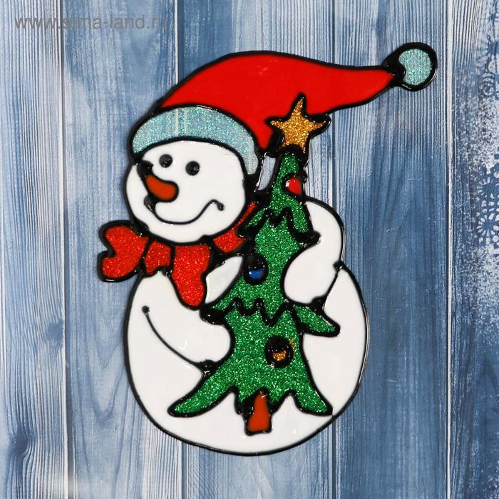 Наклейка на стекло «Снеговик с ёлкой», 8.5×13.5 см - Фото 1