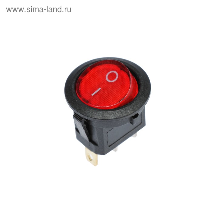 Клавишный выключатель, круглый, 250 В, 6 А, ON-OFF, 3с, с подсветкой, красный - Фото 1