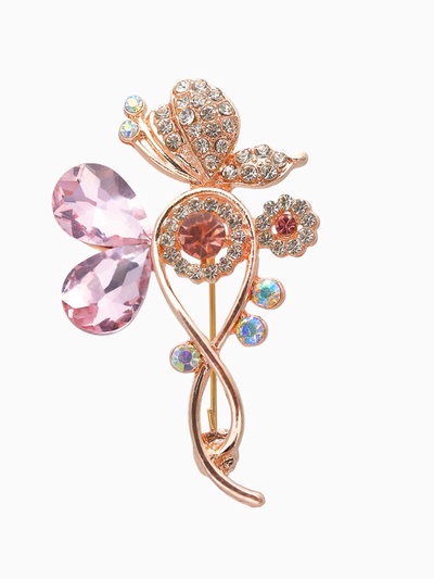 Брошь «Бабочка» бесконечность, цветная в розовом золоте