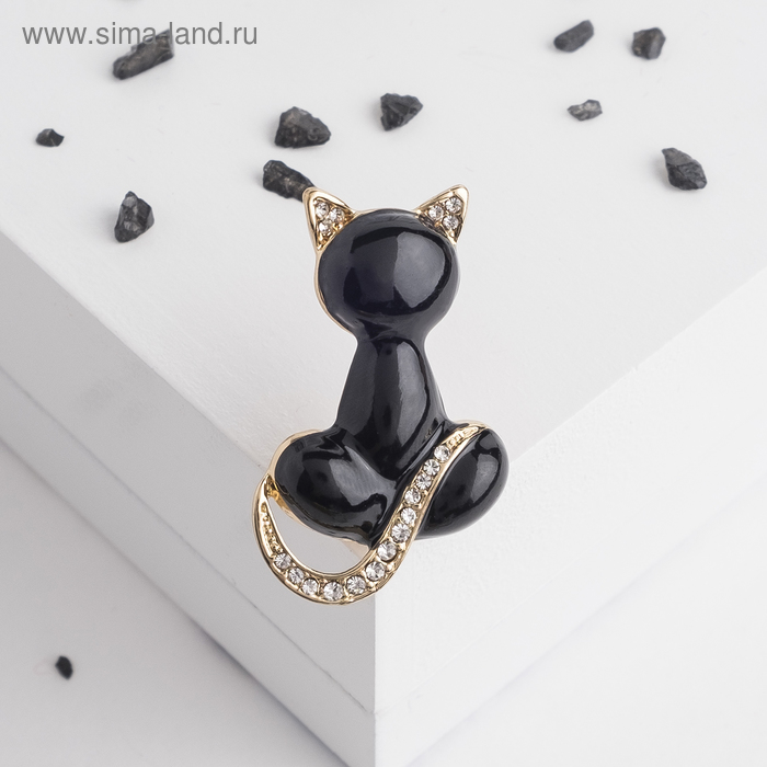 Брошь «Кошка», цвет черно-белый - Фото 1
