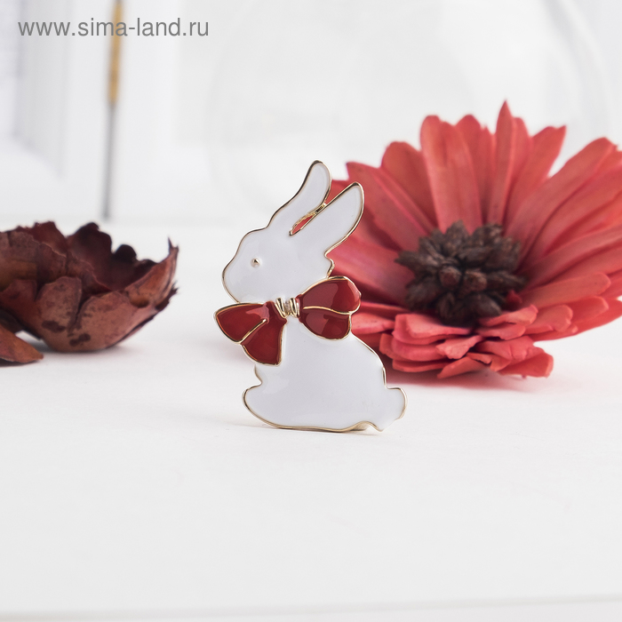Брошь «Зайчик», цвет красно-белый в золоте - Фото 1