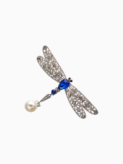 Брошь «Стрекоза» хвостик подвижный, цвет бело-синий в серебре