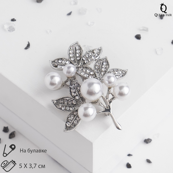 Брошь «Жемчужная капель», цвет белый в серебре - Фото 1
