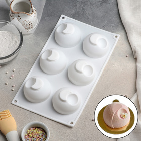 Форма силиконовая для муссовых десертов и выпечки Доляна «Десерт с фруктами», 30×17,5×4,5 см, 6 ячеек, d=7 см, цвет белый