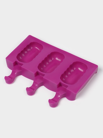 Форма для мороженого «Эскимо волна», силикон, 19.4×13 см, 3 ячейки (7×4 см), МИКС