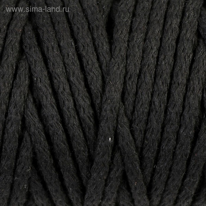 Шнур для вязания "Пухлый" 100% хлопок ширина 5мм 100м (черный) - Фото 1