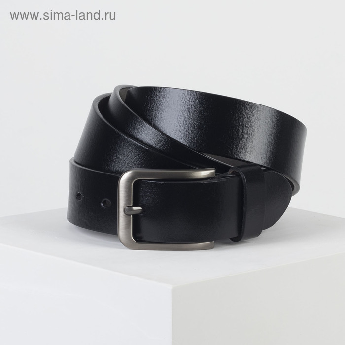 Ремень мужской, гладкий, ширина - 3,5 см, пряжка серебро, цвет чёрный - Фото 1