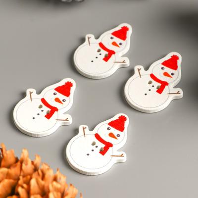 Набор пуговиц для творчества дерево «Снеговик в шапке и шарфике», набор 15 шт., 3.4×2.5 см