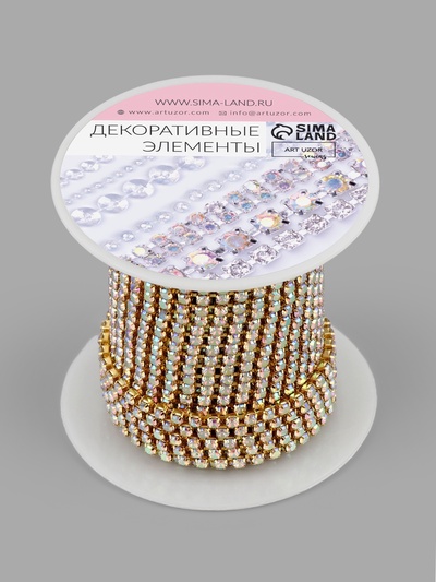 Цепь со стразами, с голографией, металл, стекло, 2.5 мм, 9±1 м, цвет золотой