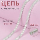 Цепь с жемчугом, металл, пластик, 3,5 мм, 9 ± 1 м, цвет серебряный 4325416 - фото 8862598