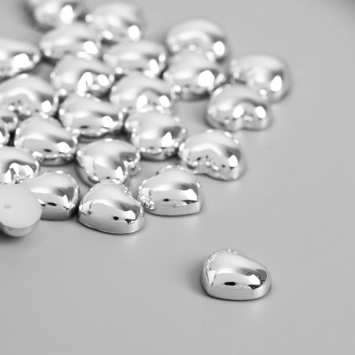 Декор для творчества пластик Сердца серебро набор 30 шт 1х1 см