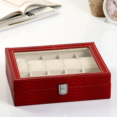 Шкатулка для часов 10 отделений «Питон бордовый с прожилками», искусственная кожа, 7.5×25.5×20 см