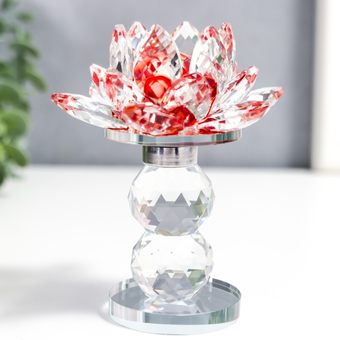 Фигурка стекло «Лотос на пьедестале», вращается, красный, 10.5×8.5×8.5 см
