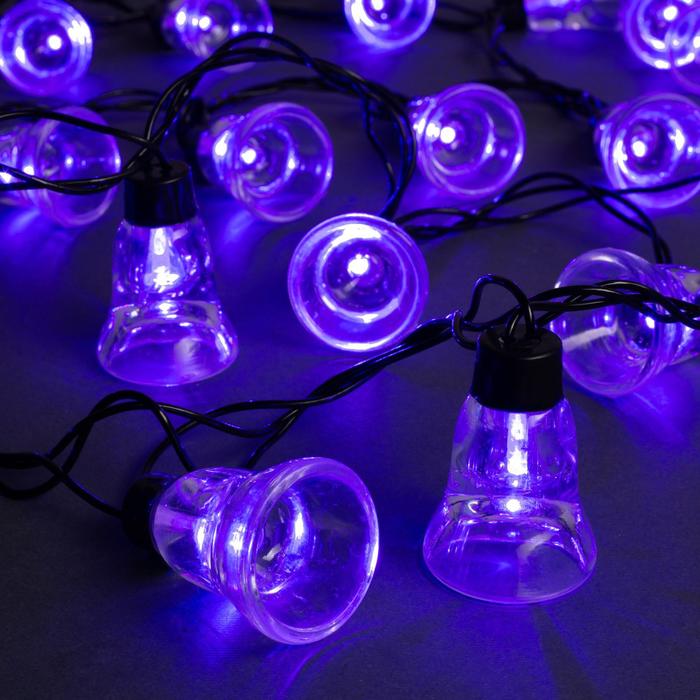 Гирлянда "Нить" улично-комнатная с насадками "Колокол", 5м, LED(IP44)-40-220V, 8 режимов, нить тёмная, свечение синее - Фото 1
