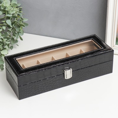 Шкатулка для часов 6 отделений «Питон чёрный», с замком, искусственная кожа, 11×31×7.5 см