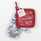 Набор новогодний новогодний кухонный Happy new year: варежка-прихватка 20×28 см, прихватка 17×17 см - Фото 7