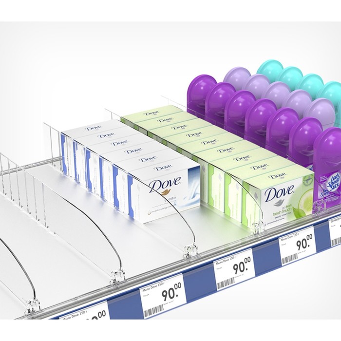 Пластиковый разделитель высотой 60 мм без ограничителя, L=185-385 мм, прозрачный - фото 1898230713