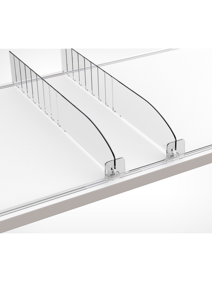 

Пластиковый обламывающийся разделитель c передним ограничителем 30 мм, 285-485×20×60 мм