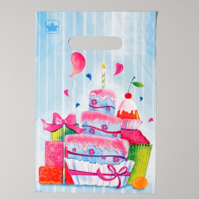 Пакет "Именины", полиэтиленовый с вырубной ручкой, 30 х 20 см, 30 мкм