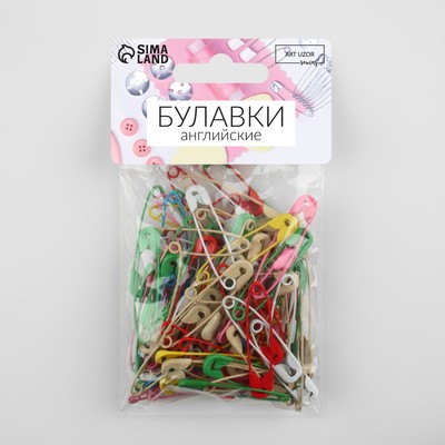 Булавки английские, 38 мм, 100 шт., цвет разноцветный