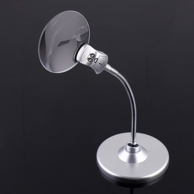 Лупа настольная 2.5х, 8х, диаметр 9 см, на гибкой ножке, с подсветкой