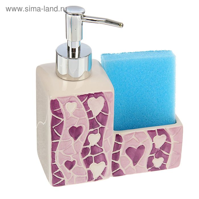Дозатор 250 мл "Волнение" для моющего средства, с подставкой для губки, цвета МИКС - Фото 1