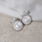 Серьги с жемчугом «Великолепие» два круга, цвет белый в серебре - фото 17571011