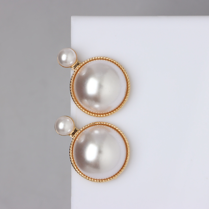 Серьги с жемчугом «Великолепие» два круга, цвет белый в золоте - Фото 1