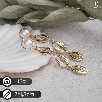 Серьги с жемчугом «Ракушки», цвет белый в золоте