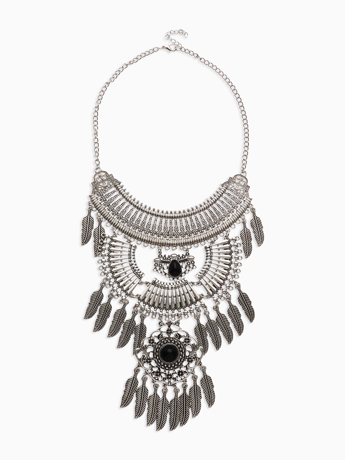 Колье «Одиссея» перья, чёрное в чернёном серебре, 42 см - Фото 1