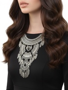 Колье «Одиссея» перья, чёрное в чернёном серебре, 42 см - Фото 2