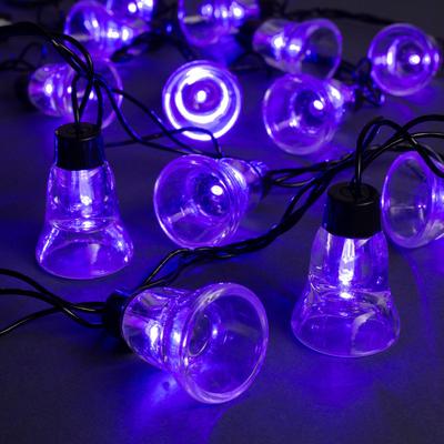 Гирлянда "Нить" улично-комнатная с насадками "Колокол", 5м, LED(IP44)-40-220V, 8 режимов, нить тёмная, свечение фиолетовое