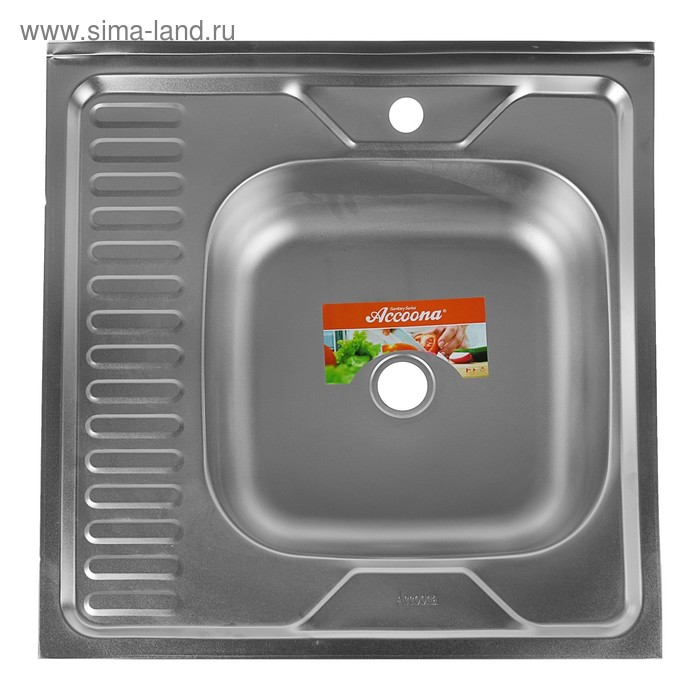 УЦЕНКА Мойка кух. Accoona Ad=6060-R, накладн, правая, толщина 0.4 мм, 600×600×140 мм, матовая - Фото 1