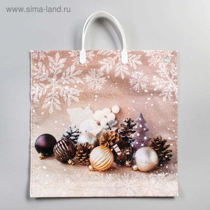 Пакет "Бежевый декор", полиэтиленовый с пластиковой ручкой, 36 х 37 см, 100 мкм - Фото 1