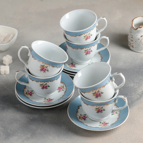 Сервиз чайный керамический Доляна «Иоанна»,12 предметов: 6 чашек 220 мл, 6 блюдец d=14 см, цвет белый