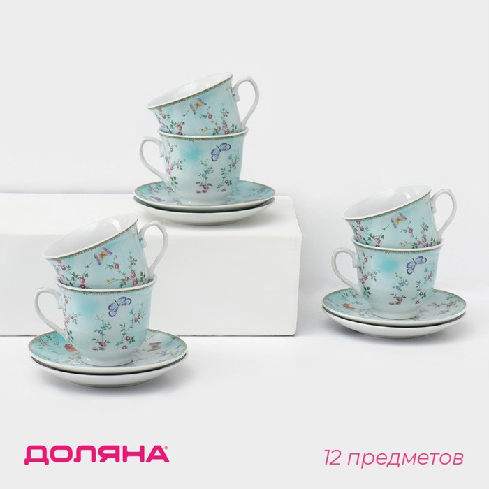 Сервиз керамический чайный Доляна «Пелагея», 12 предметов: 6 чашек 220 мл, 6 блюдец d=14 см - Фото 1