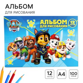 Альбом для рисования А4, 12 листов 100 г/м?, на скрепке, Щенячий патруль