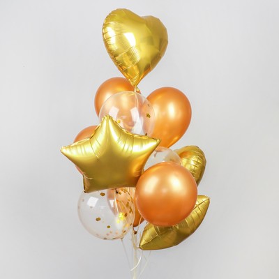 Букет из шаров «Хром», фольга, латекс, с конфетти, набор 14 шт, цвет золотой
