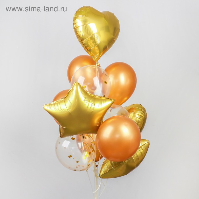 Букет из шаров «Хром», фольга, латекс, с конфетти, набор 14 шт, цвет золотой - Фото 1