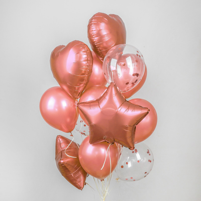 Букет из шаров «Хром», фольга, латекс, с конфетти, набор 14 шт., цвет розовое золото