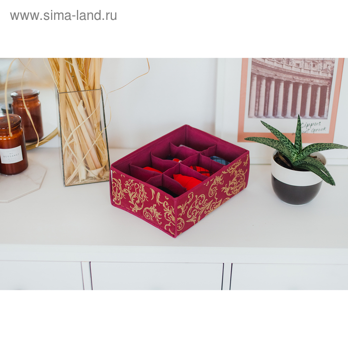 Органайзер для хранения белья «Бордо», 8 отделений, 28×14×10 см, цвет бордовый - Фото 1