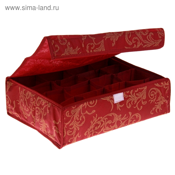 Органайзер для хранения белья, жёсткий, 16 отделений с крышкой, цвет бордовый - Фото 1