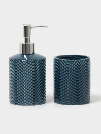 Аксессуары для ванной «Минимал», 2 предмета: дозатор для мыла 350 мл, стакан 350 мл, синие