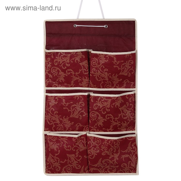 Органайзер подвесной с карманами «Бордо», 37×60 см, 6 отделений, цвет бордовый - Фото 1