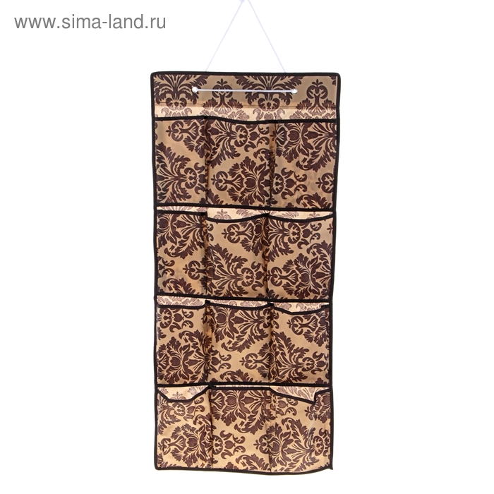Органайзер подвесной с карманами «Вензель», 40×90 см, 12 отделений, цвет коричнево-бежевый - Фото 1
