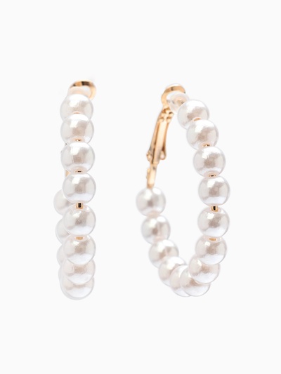 Серьги кольца с жемчугом QF «Нежность жемчуга», d=3.5 см, белые в золоте