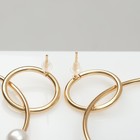 Серьги с жемчугом «Нежность» два кольца с бусинами, цвет белый в золоте - Фото 2