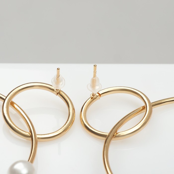Серьги с жемчугом «Нежность» два кольца с бусинами, цвет белый в золоте - фото 1907029490