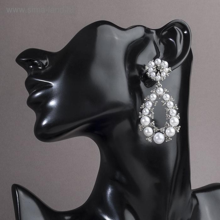 Серьги с жемчугом «Высота», цвет белый в серебре - Фото 1